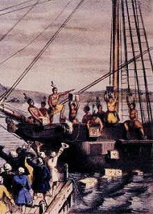 Бостонское чаепитие. Литография 1846 г.